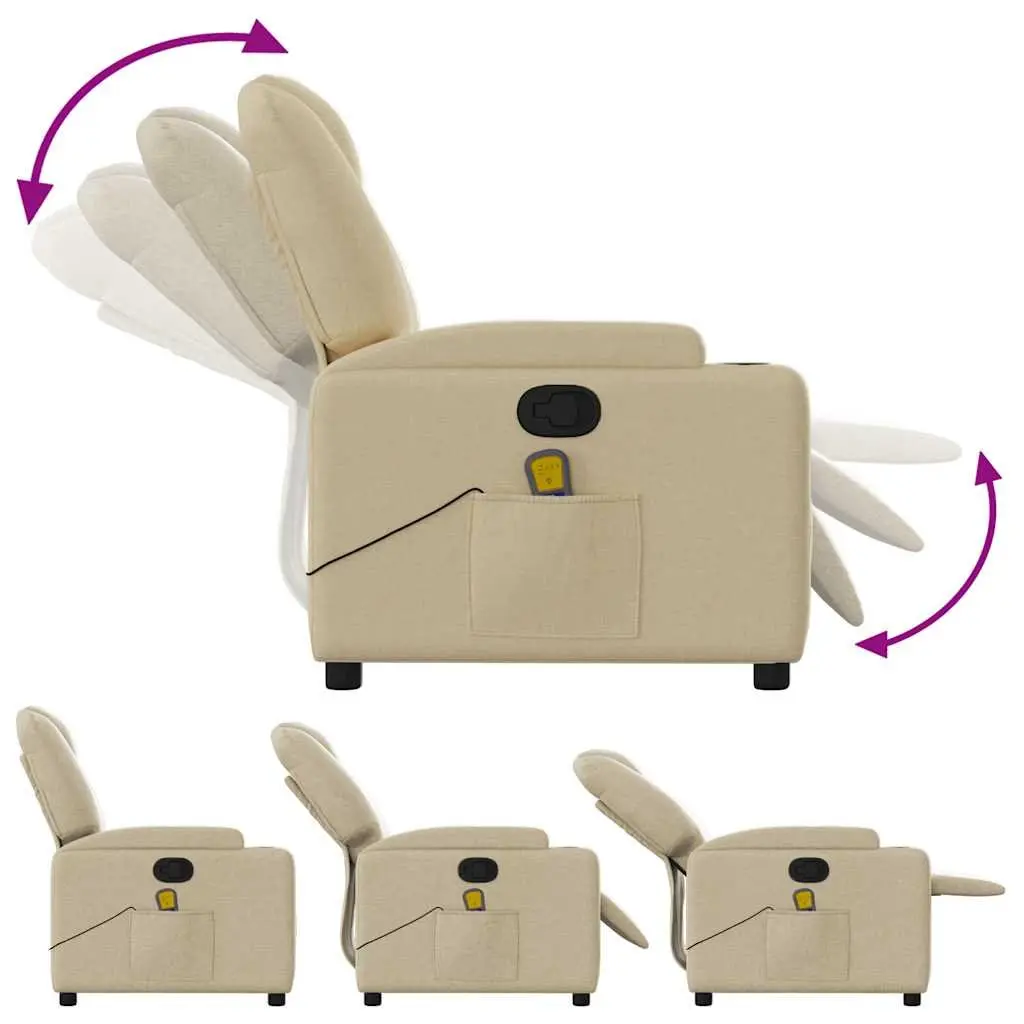 Massage Recliner Chair Manual Adjustable Cream Fabric 6 Vibration Points