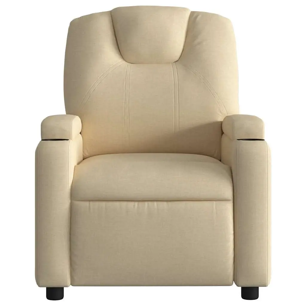 Massage Recliner Chair Manual Adjustable Cream Fabric 6 Vibration Points