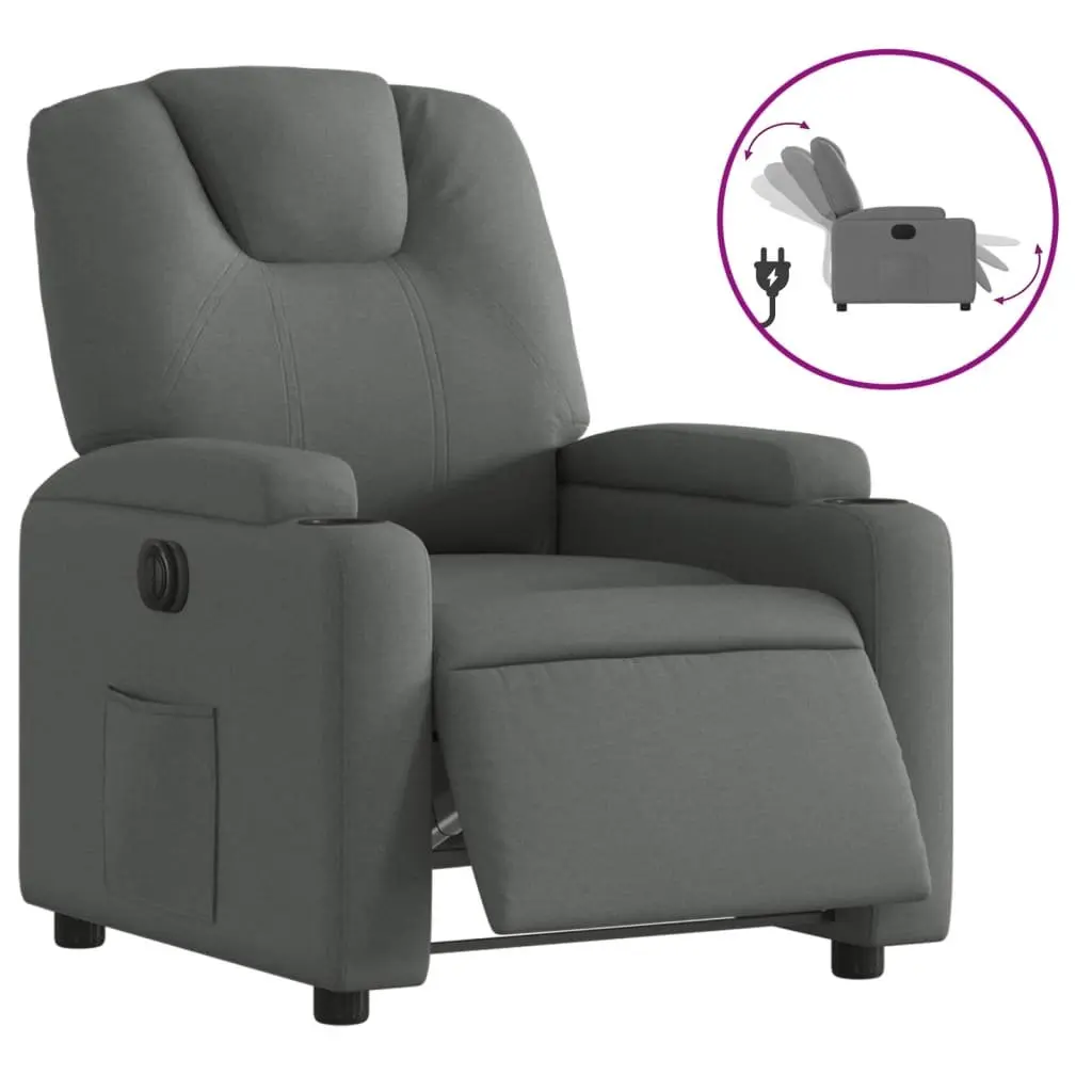 Electric Recliner Chair Automatic Reclining Grey Fabric 135 Degrees