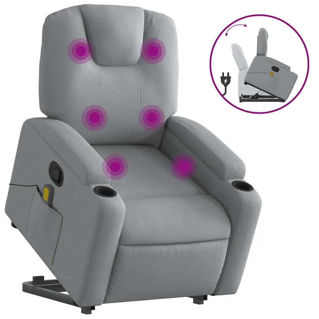 Stand Up Massage Recliner Chair Grey Fabric Power Lift Electric Armchair