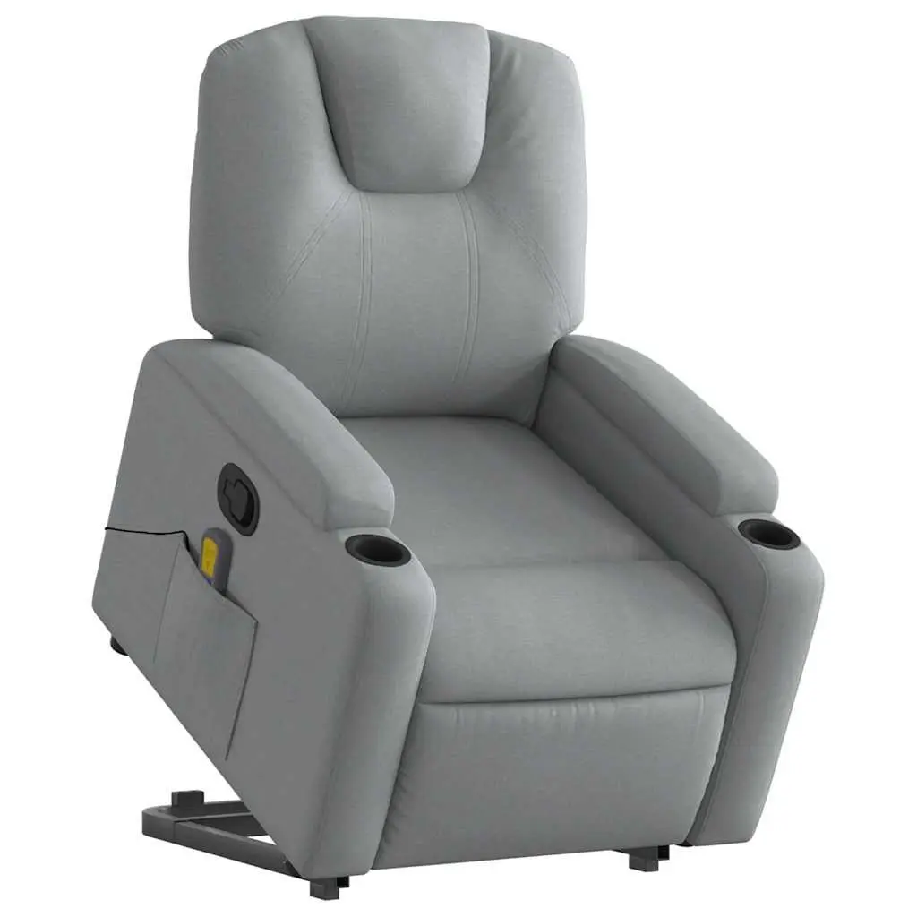Stand Up Massage Recliner Chair Grey Fabric Power Lift Electric Armchair