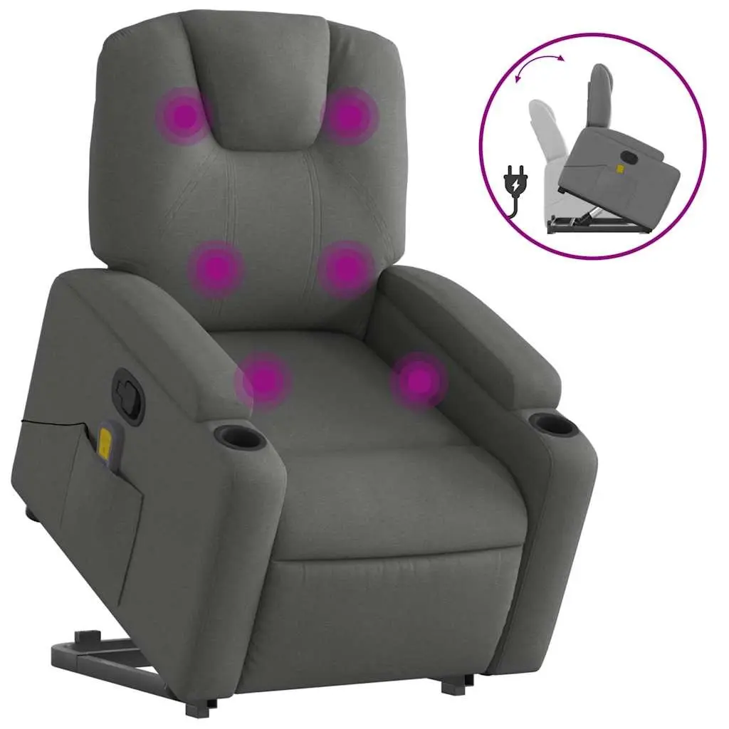 Stand Up Massage Recliner Chair Grey Fabric Power Lift Electric Recline Armchair