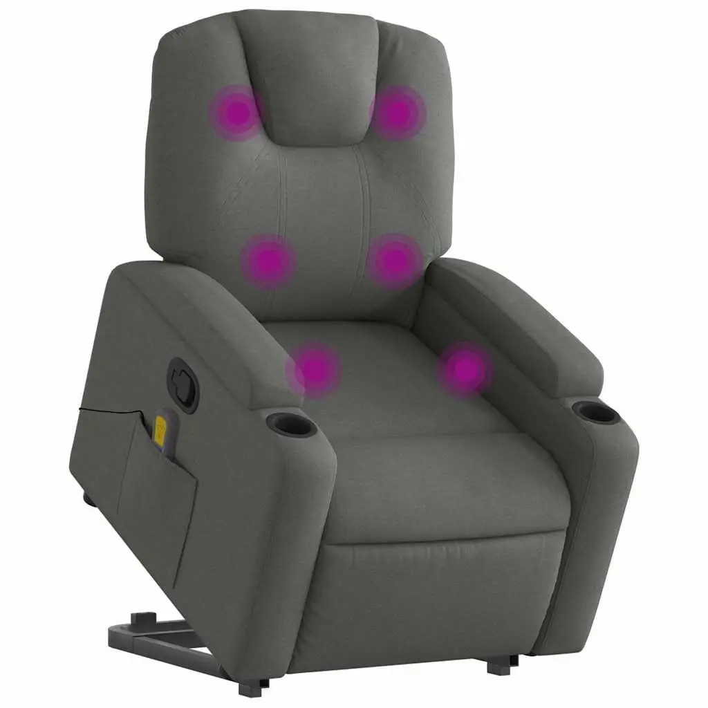 Stand Up Massage Recliner Chair Grey Fabric Power Lift Electric Recline Armchair