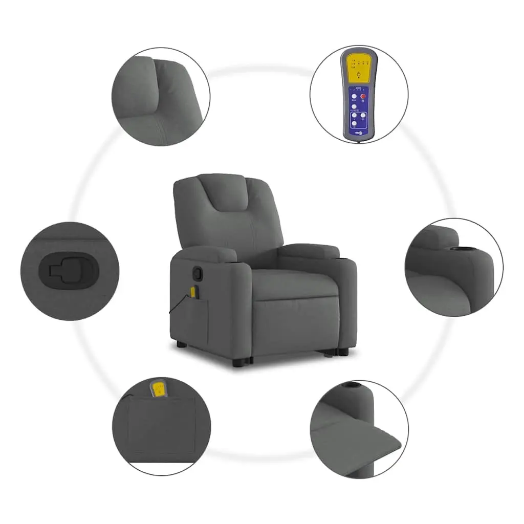 Stand Up Massage Recliner Chair Grey Fabric Power Lift Electric Recline Armchair