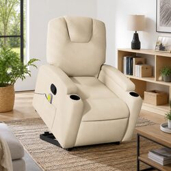 Stand Up Massage Recliner Chair Cream Fabric Electric Power Lift Armchair