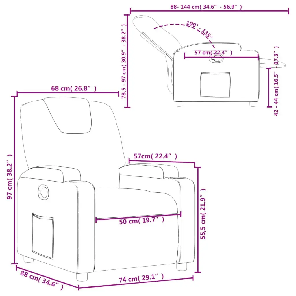Recliner Chair Manual Reclining Armchair with Cup Holders Side Pocket Black