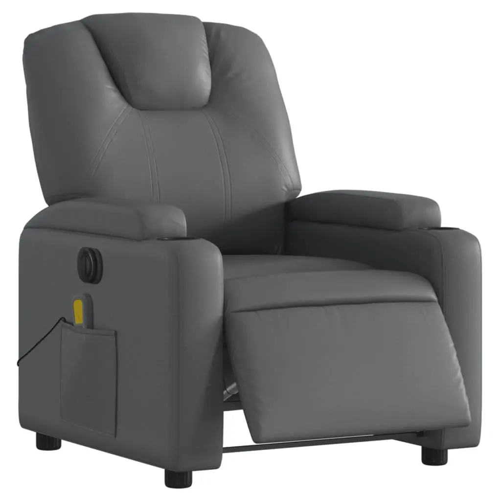 Electric Massage Recliner Chair Grey Faux Leather 135 Degrees