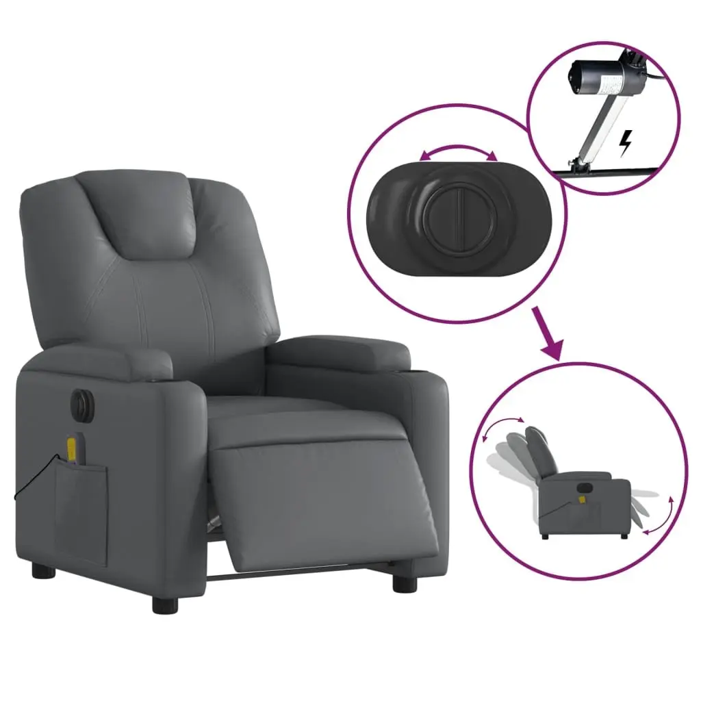 Electric Massage Recliner Chair Grey Faux Leather 135 Degrees