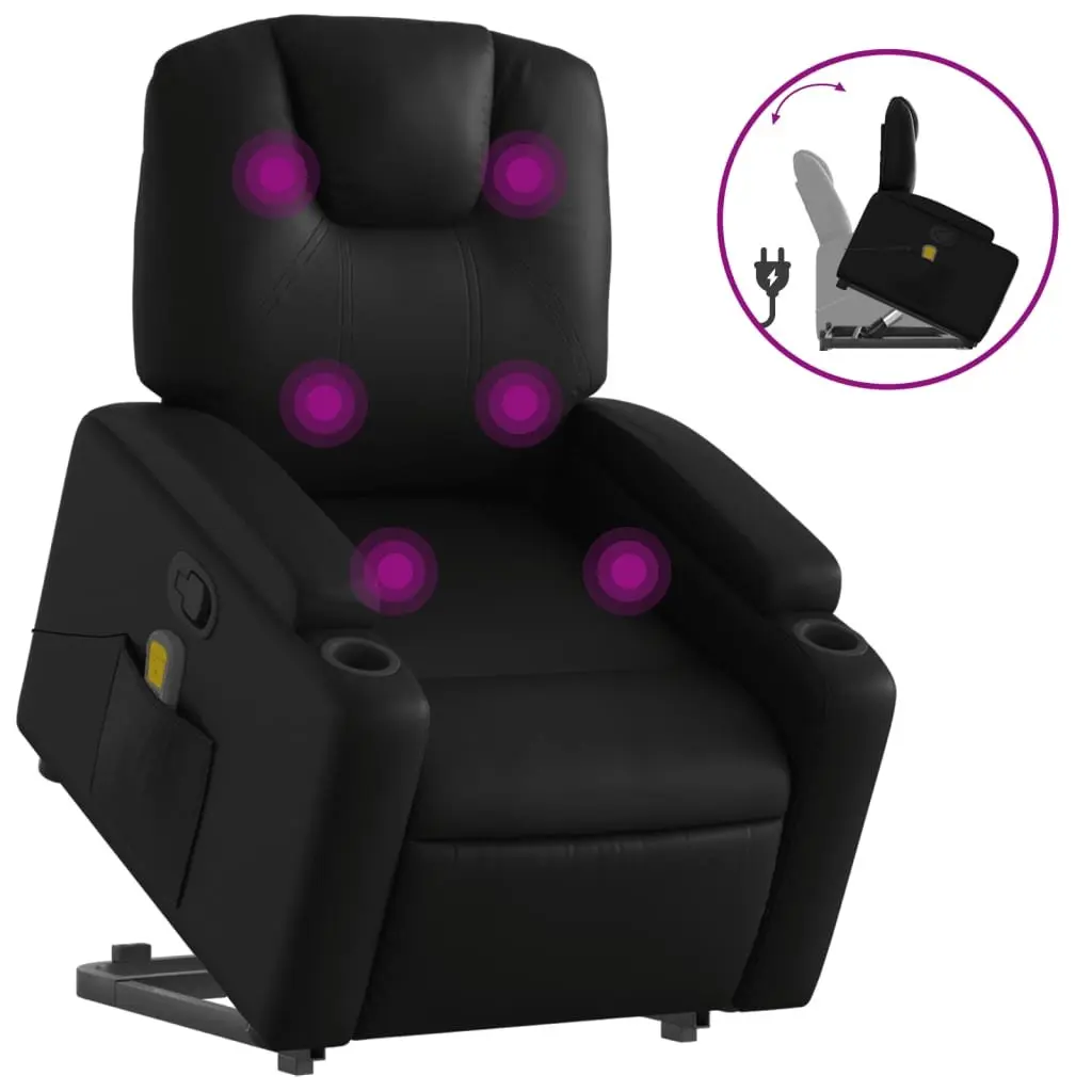 Stand Up Massage Recliner Chair Black Faux Leather Power Lift Electric Armchair