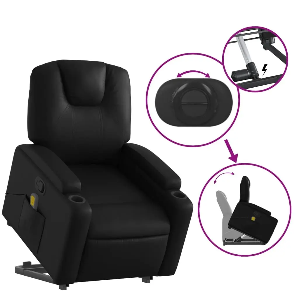 Stand Up Massage Recliner Chair Black Faux Leather Power Lift Electric Armchair