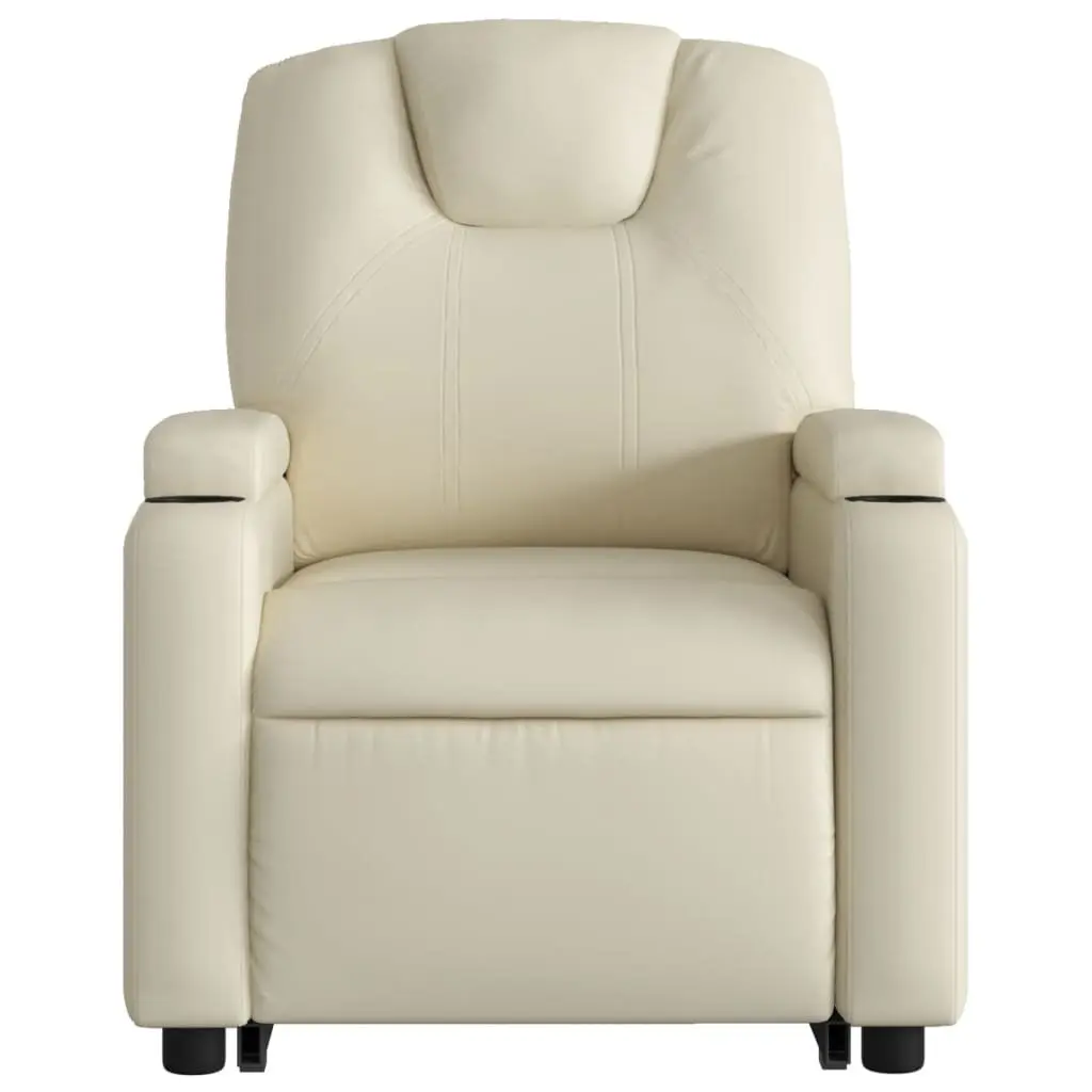 Stand Up Massage Recliner Chair Power Lift Manual Recline Vibration Faux Leather Cream