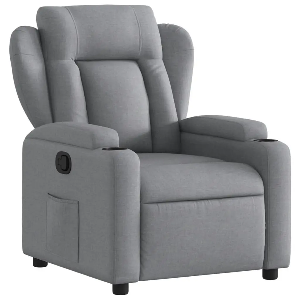 Recliner Chair Manual Reclining Armchair Light Grey Thickly Padded Seat Cup Holders Side Pocket