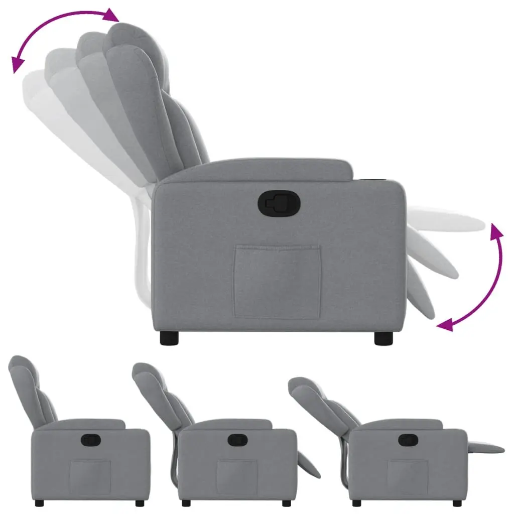Recliner Chair Manual Reclining Armchair Light Grey Thickly Padded Seat Cup Holders Side Pocket