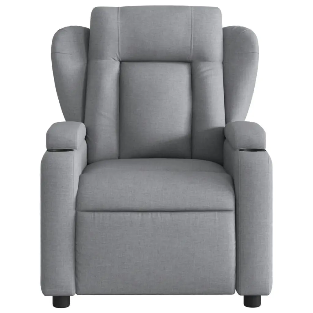Recliner Chair Manual Reclining Armchair Light Grey Thickly Padded Seat Cup Holders Side Pocket
