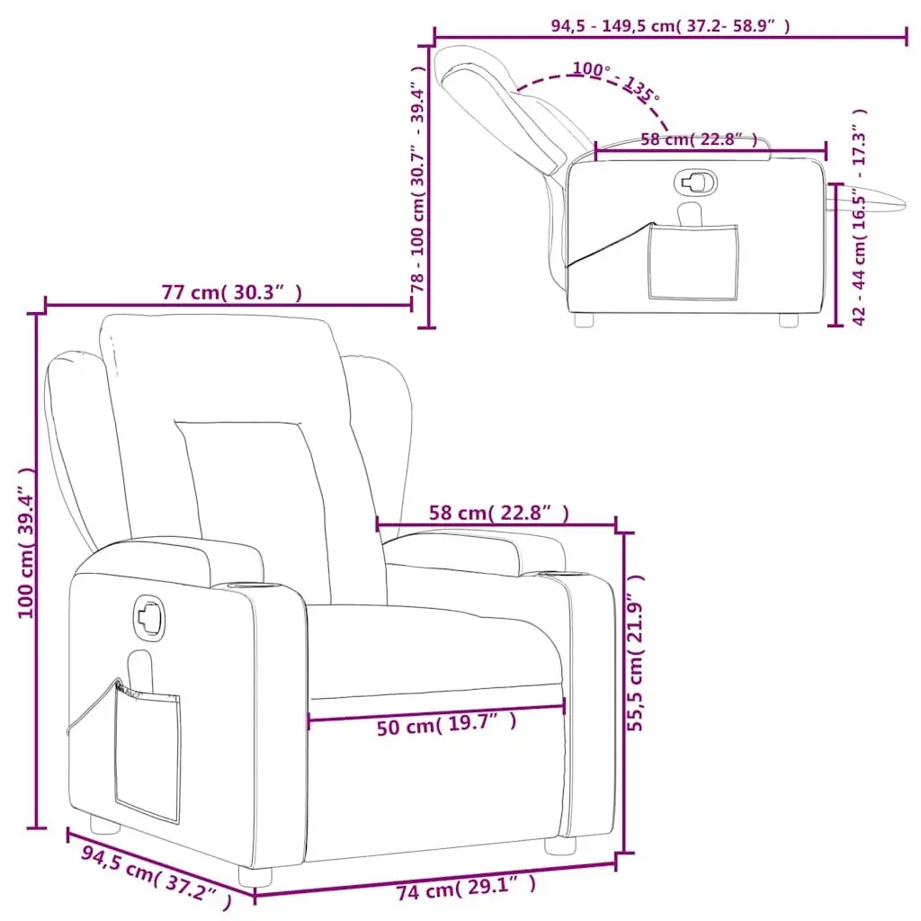 Massage Recliner Chair Grey Fabric Manual Reclining Armchair with Vibration 6