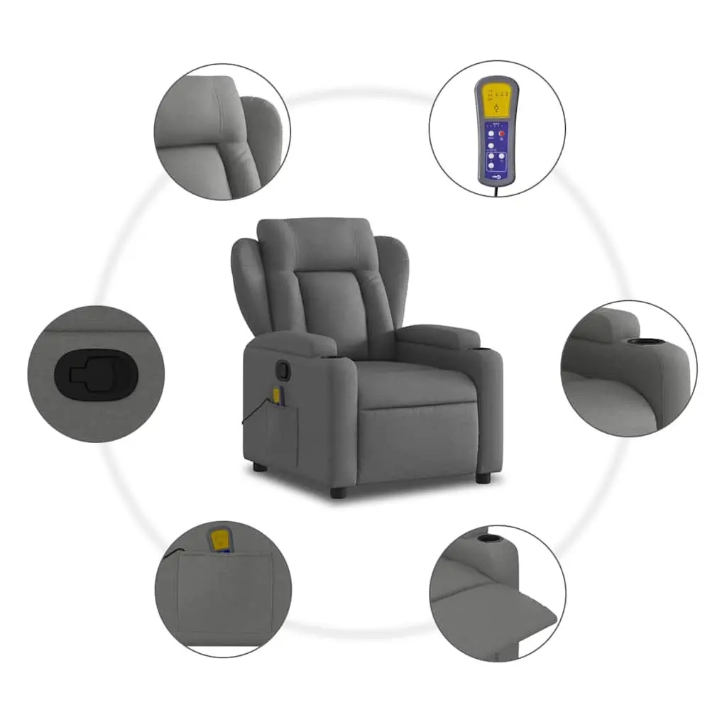 Massage Recliner Chair Grey Fabric Manual Reclining Armchair with Vibration 6