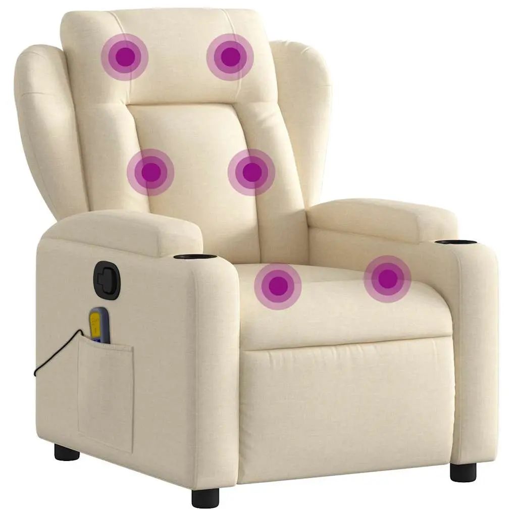 Massage Recliner Chair Cream Fabric Manual Recline Vibration 6 Points Armchair