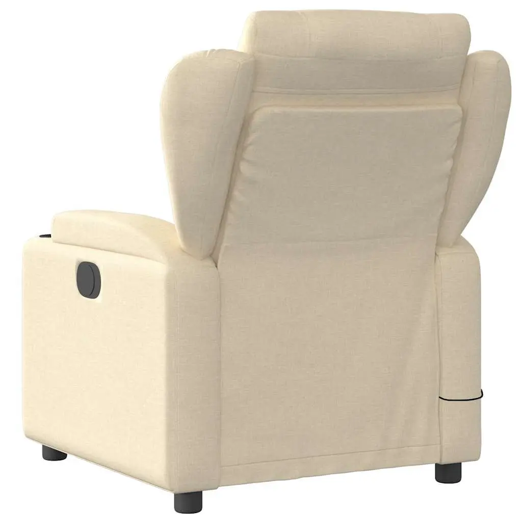 Massage Recliner Chair Cream Fabric Manual Recline Vibration 6 Points Armchair