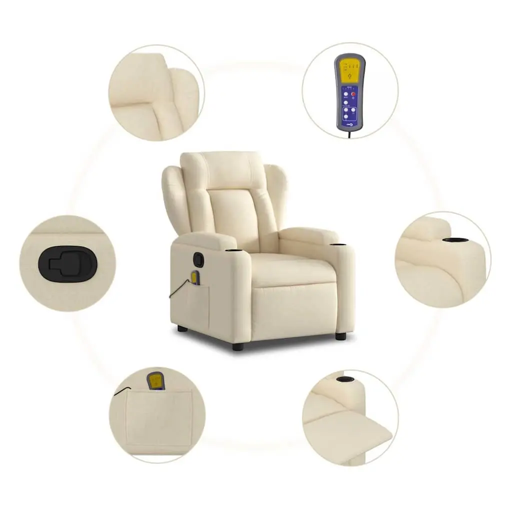 Massage Recliner Chair Cream Fabric Manual Recline Vibration 6 Points Armchair