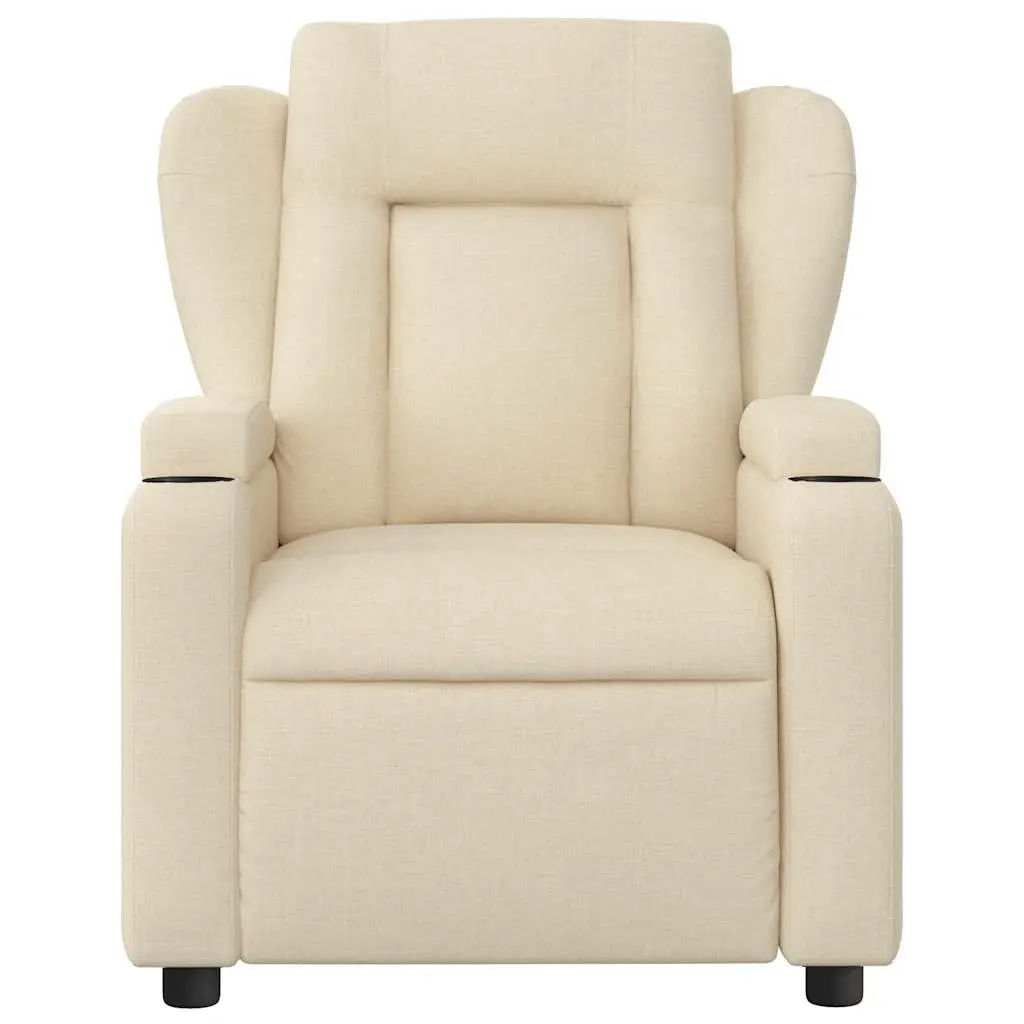 Massage Recliner Chair Cream Fabric Manual Recline Vibration 6 Points Armchair