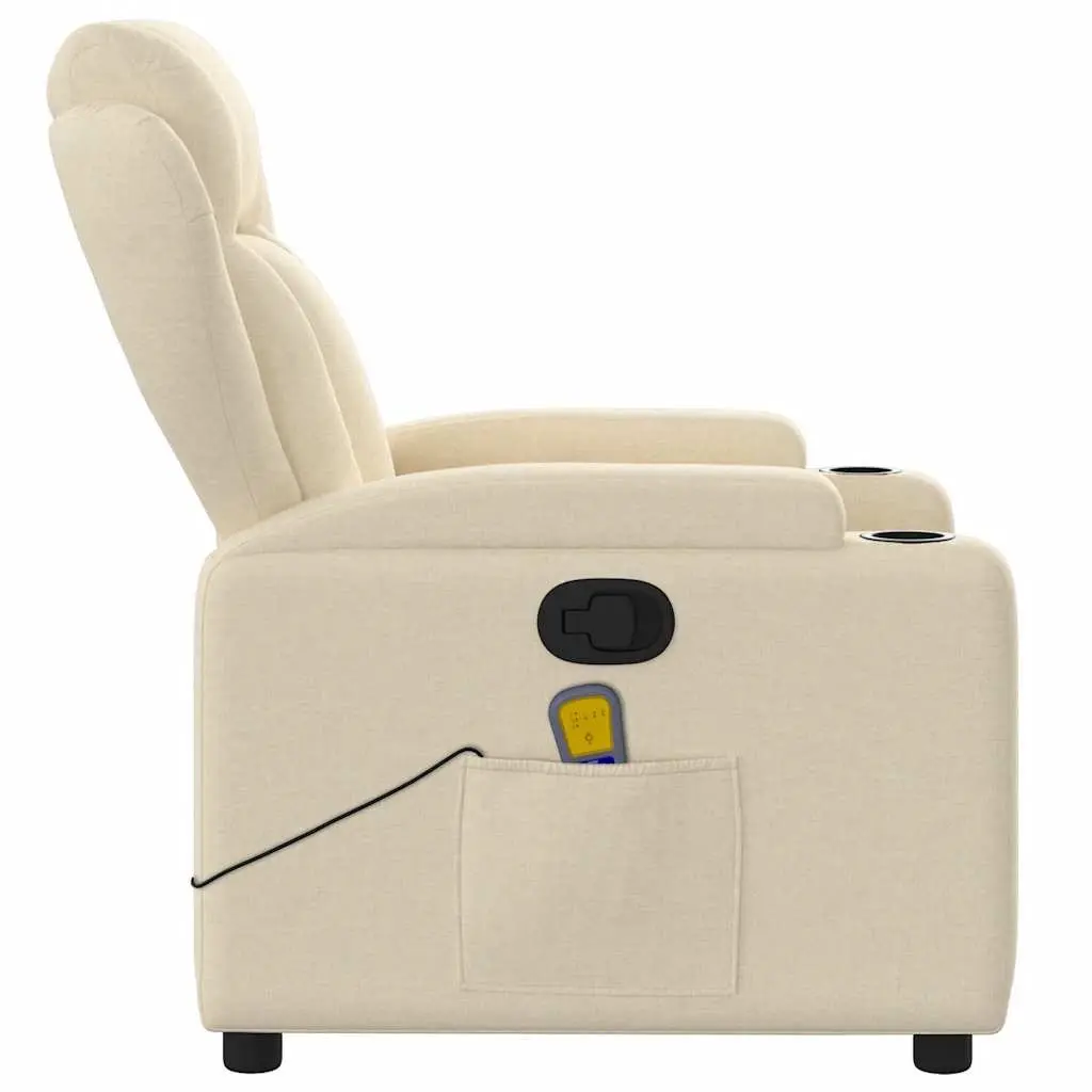 Massage Recliner Chair Cream Fabric Manual Recline Vibration 6 Points Armchair