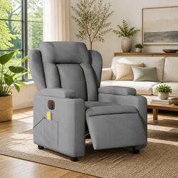 Electric Massage Recliner Chair Grey Fabric Armchair Adjustable Footrest