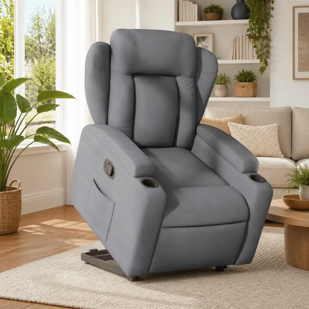 Stand Up Recliner Chair Electric Power Lift Grey Fabric 135 Degrees