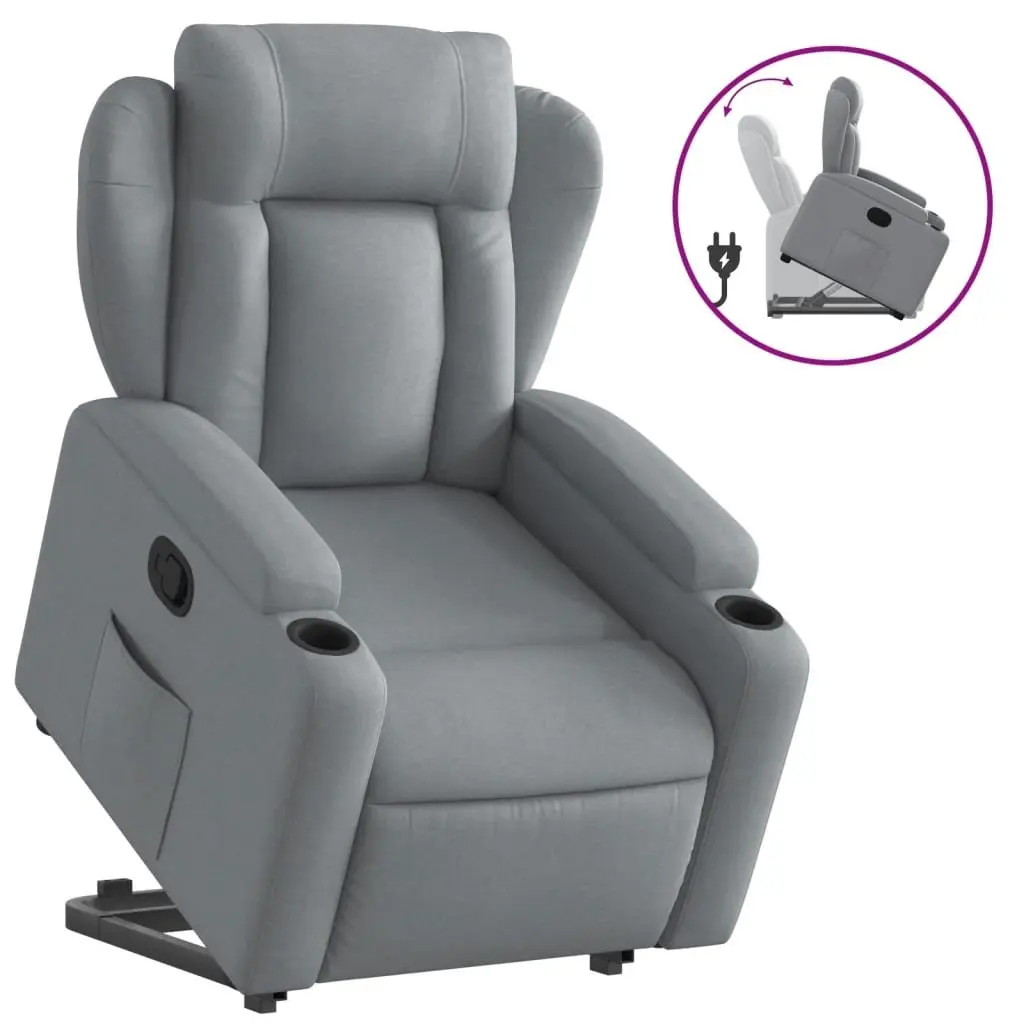 Stand Up Recliner Chair Electric Power Lift Grey Fabric 135 Degrees