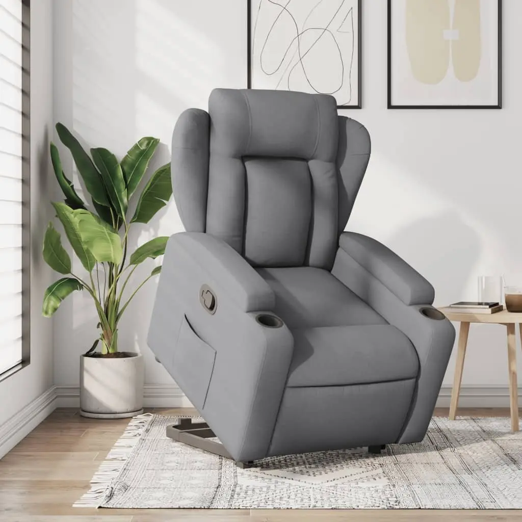 Stand Up Recliner Chair Electric Power Lift Grey Fabric 135 Degrees