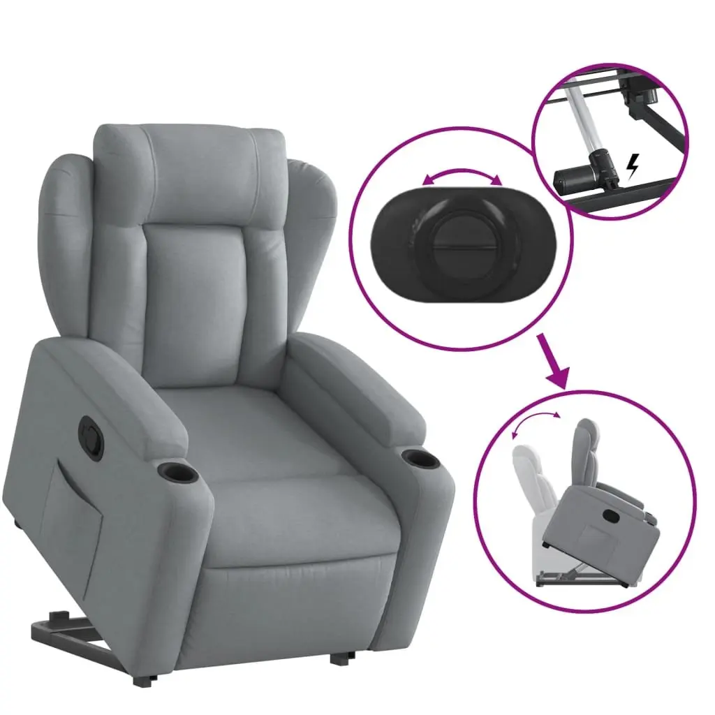 Stand Up Recliner Chair Electric Power Lift Grey Fabric 135 Degrees