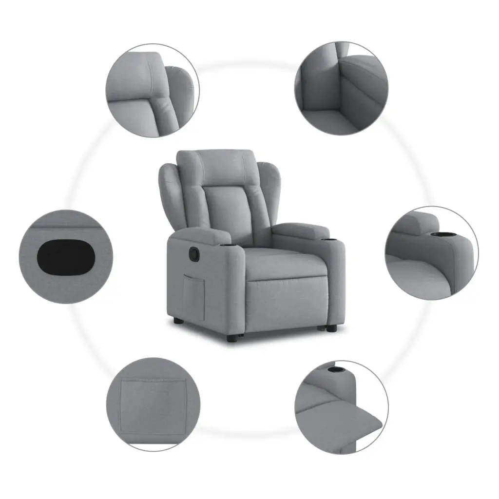 Stand Up Recliner Chair Electric Power Lift Grey Fabric 135 Degrees