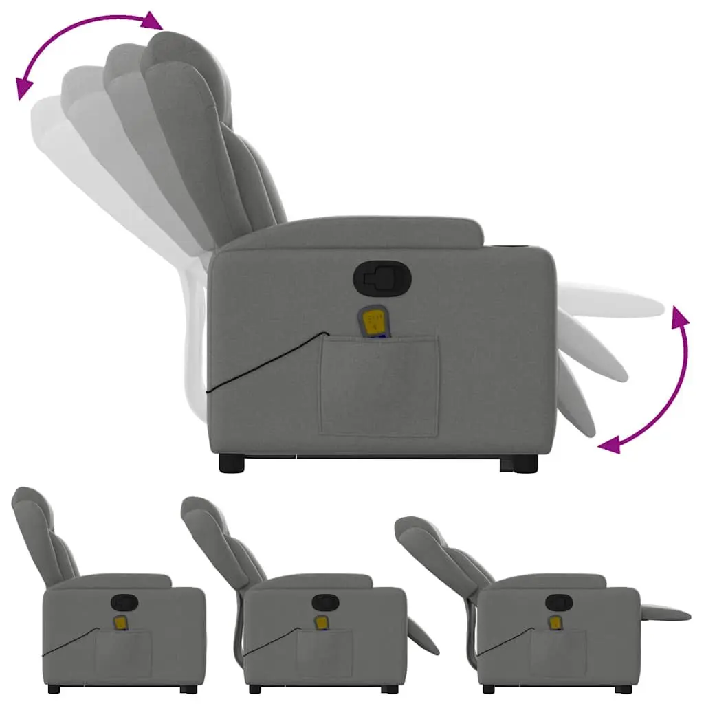 Stand Up Massage Recliner Chair Grey Fabric Power Lift Manual Recline Armchair