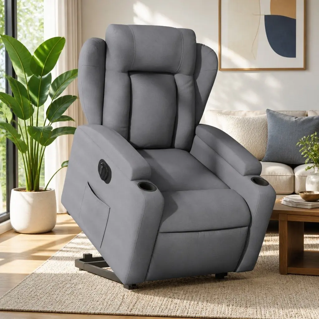 Electric Recliner Chair Grey Fabric Power Lift Armchair for Elderly Support