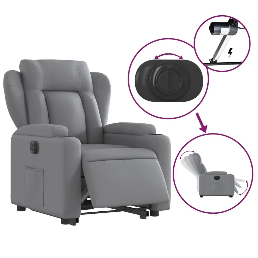 Electric Recliner Chair Grey Fabric Power Lift Armchair for Elderly Support