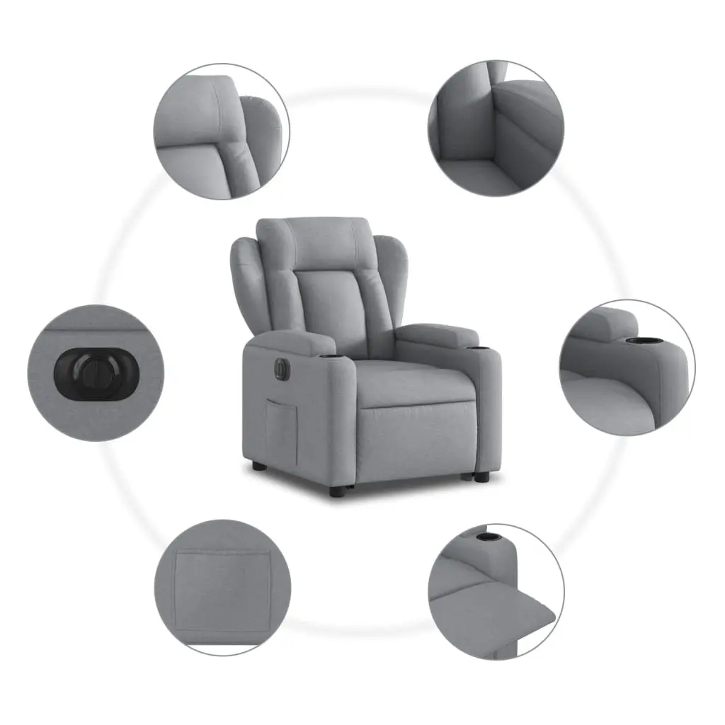 Electric Recliner Chair Grey Fabric Power Lift Armchair for Elderly Support
