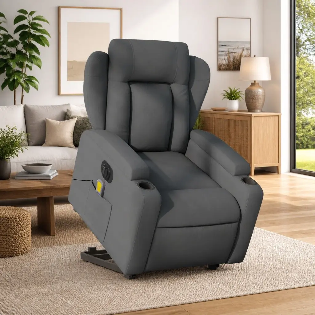 Electric Massage Recliner Chair Power Lift Grey Fabric