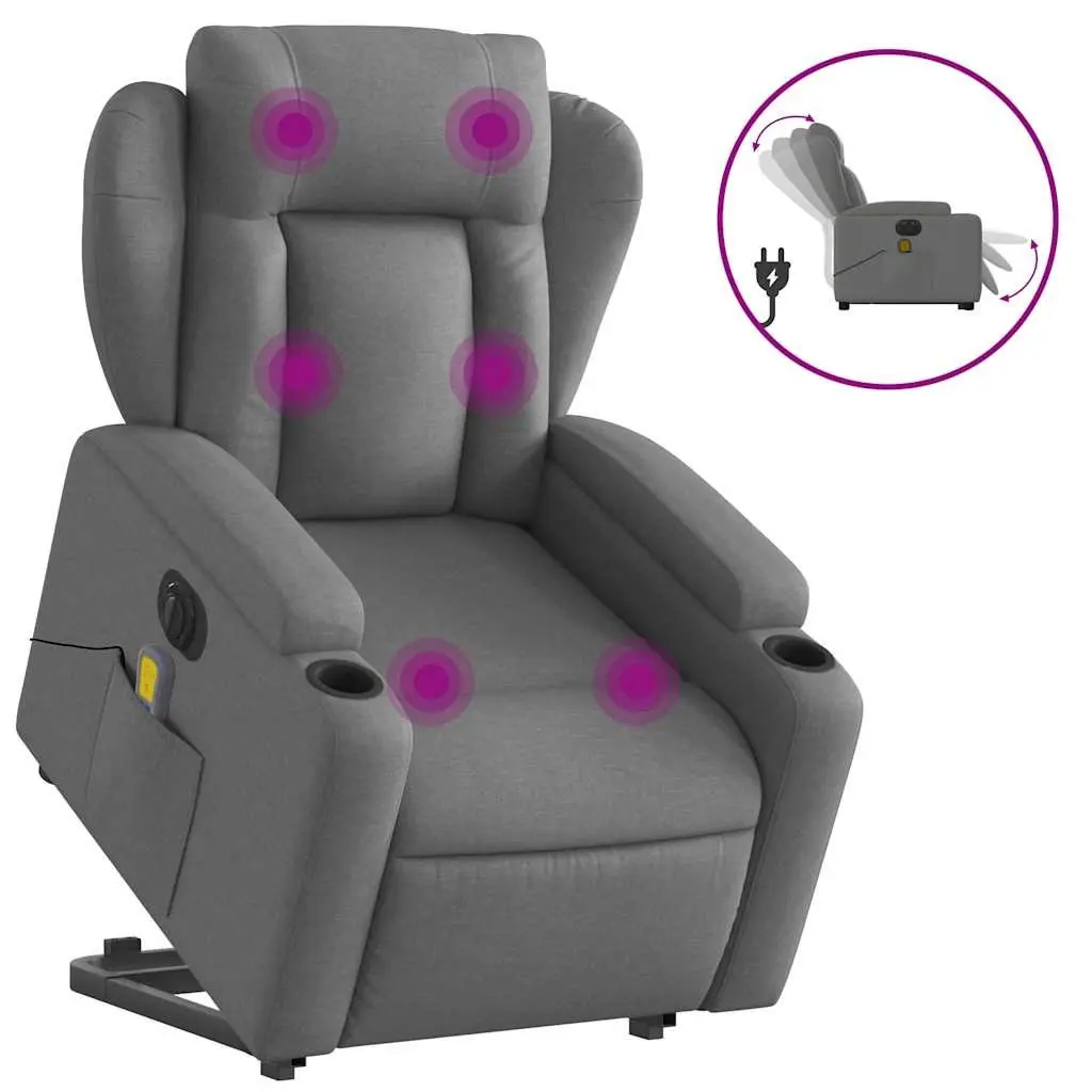 Electric Massage Recliner Chair Power Lift Grey Fabric