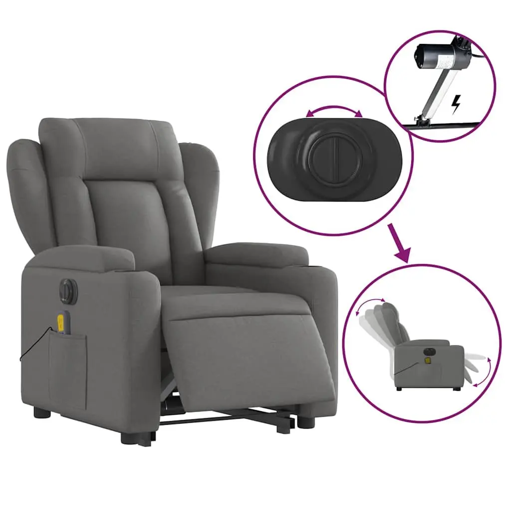 Electric Massage Recliner Chair Power Lift Grey Fabric