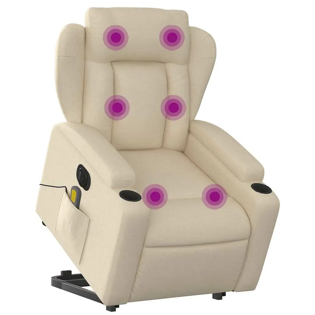 Electric Stand Up Massage Recliner Chair Cream Fabric Lift Recline Armchair