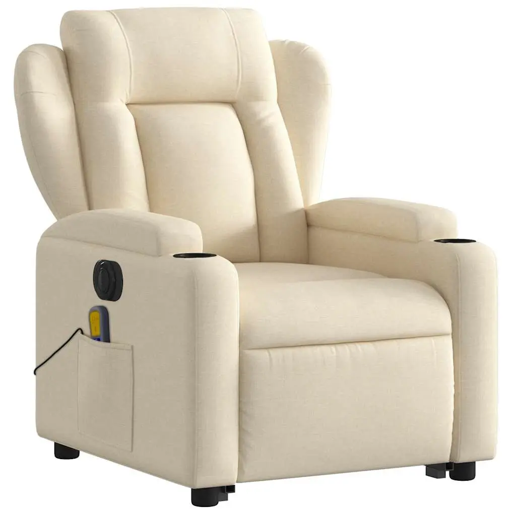 Electric Stand Up Massage Recliner Chair Cream Fabric Lift Recline Armchair