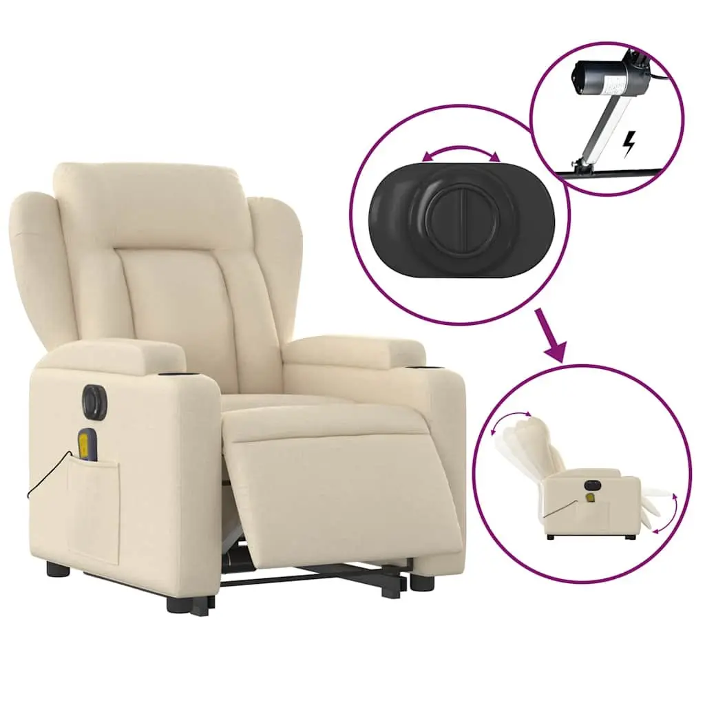 Electric Stand Up Massage Recliner Chair Cream Fabric Lift Recline Armchair