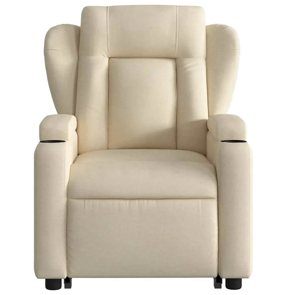 Electric Stand Up Massage Recliner Chair Cream Fabric Lift Recline Armchair