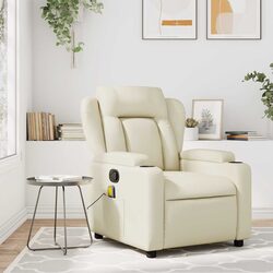 Your Cozy Spot: Cream Faux Leather Massage Recliner