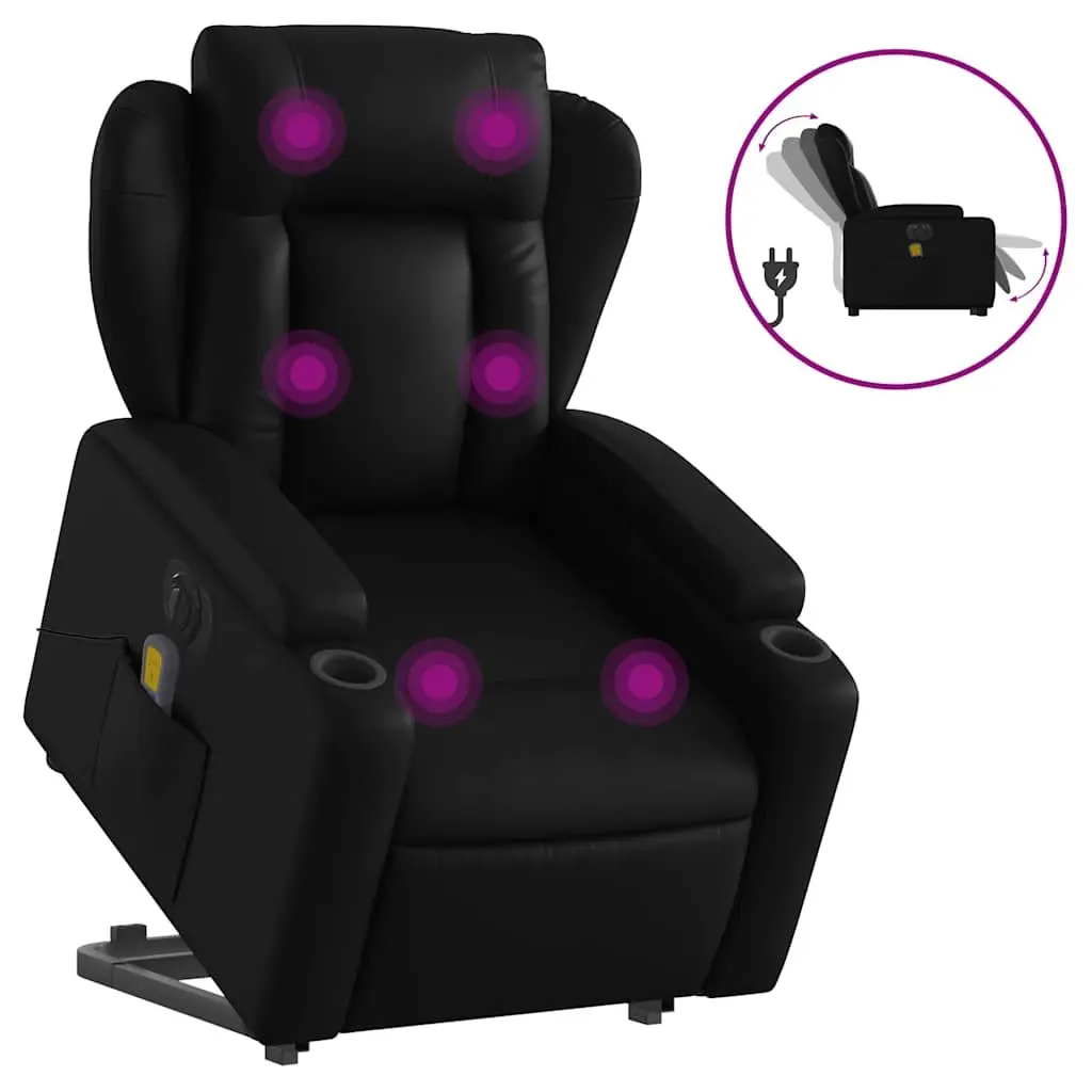 Electric Stand Up Massage Recliner Chair Black Faux Leather Lift Function