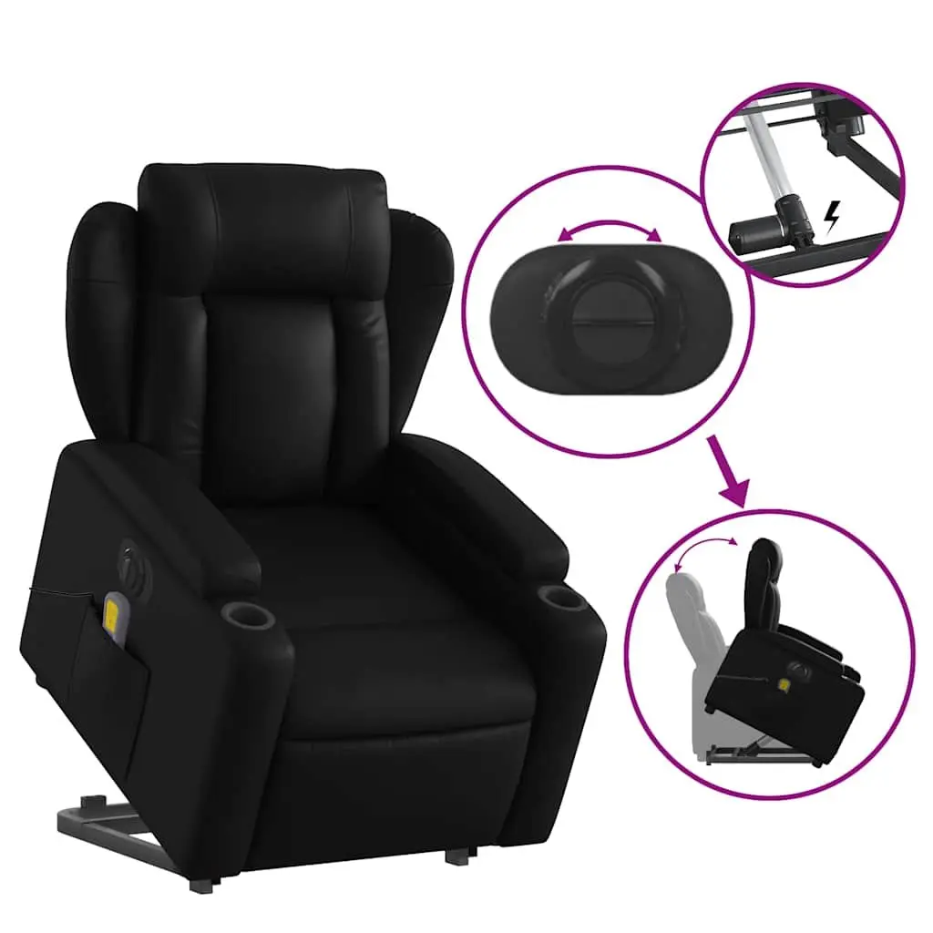 Electric Stand Up Massage Recliner Chair Black Faux Leather Lift Function