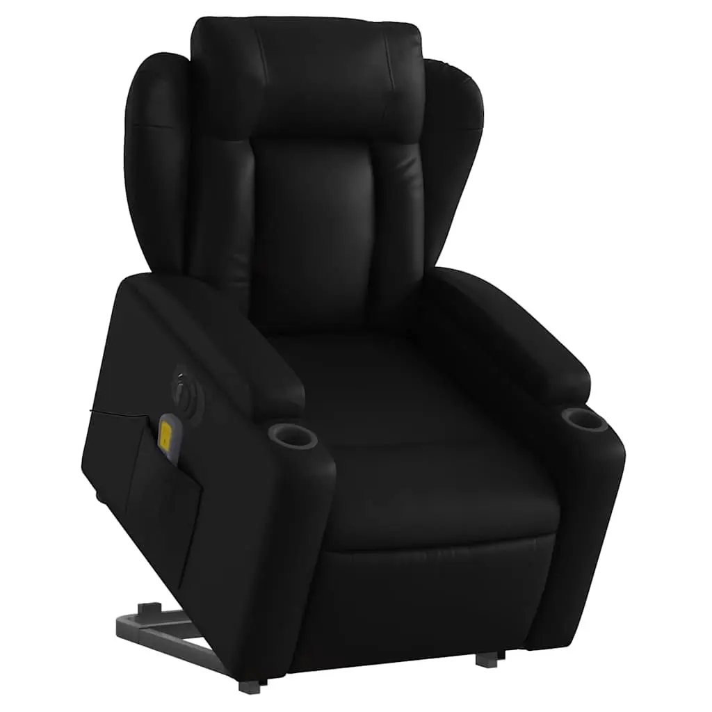 Electric Stand Up Massage Recliner Chair Black Faux Leather Lift Function