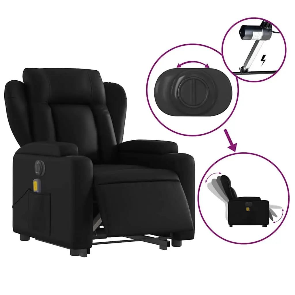 Electric Stand Up Massage Recliner Chair Black Faux Leather Lift Function