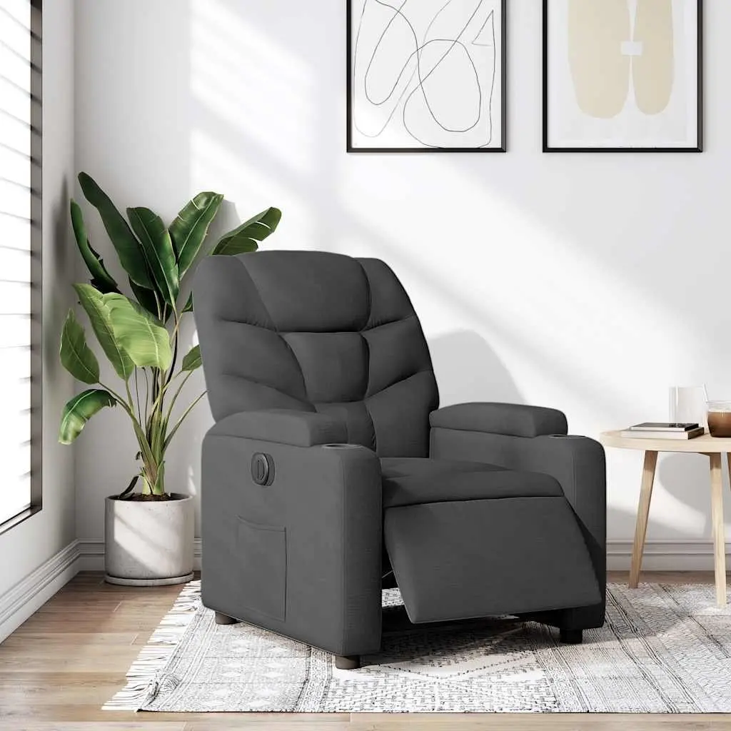 Electric Recliner Chair Grey Fabric Adjustable Footrest Backrest 135 Degrees