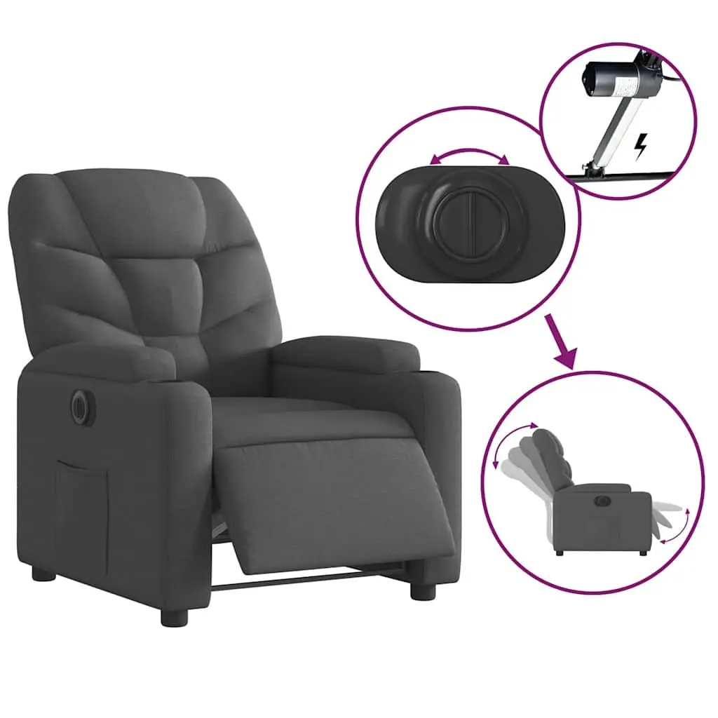 Electric Recliner Chair Grey Fabric Adjustable Footrest Backrest 135 Degrees