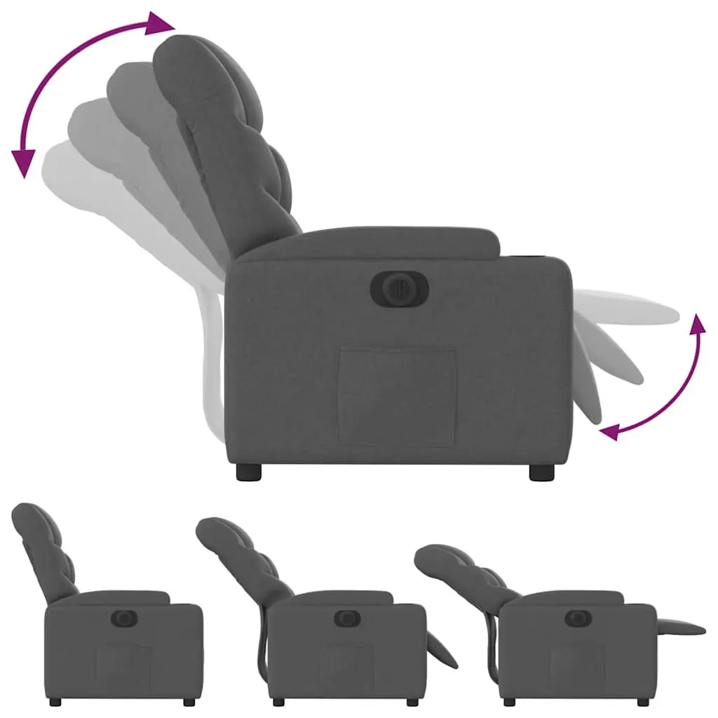 Electric Recliner Chair Grey Fabric Adjustable Footrest Backrest 135 Degrees